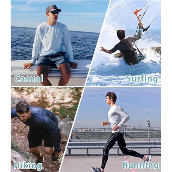 Men's UPF 50+ Hoodie Shirts Long Sleeve Sun Protection Fishing Swim - Picture 5 of 6